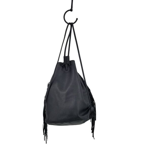 Victorias Secret Black Fringe Faux Leather Backpack Shoulder Bag Boho Biker - Picture 5 of 11